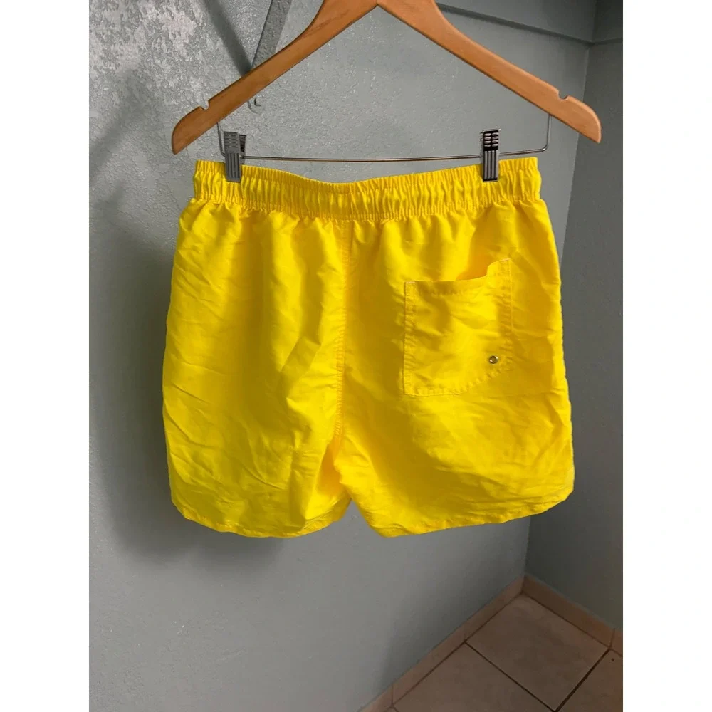 Manfinity Mens Yellow Swim Trunks Mesh Lined Drawstring Board Shorts Size M